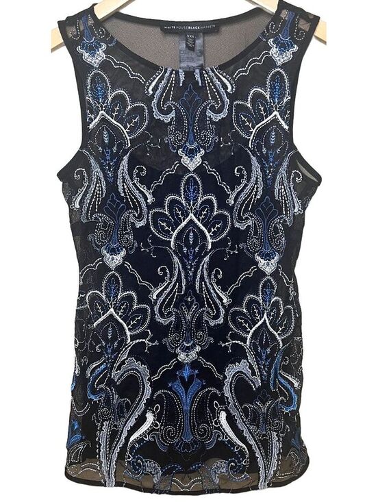 White House Black Market Tops - White House Black Market Embroidered Mesh Overlay Sleeveless Layered Top XXS